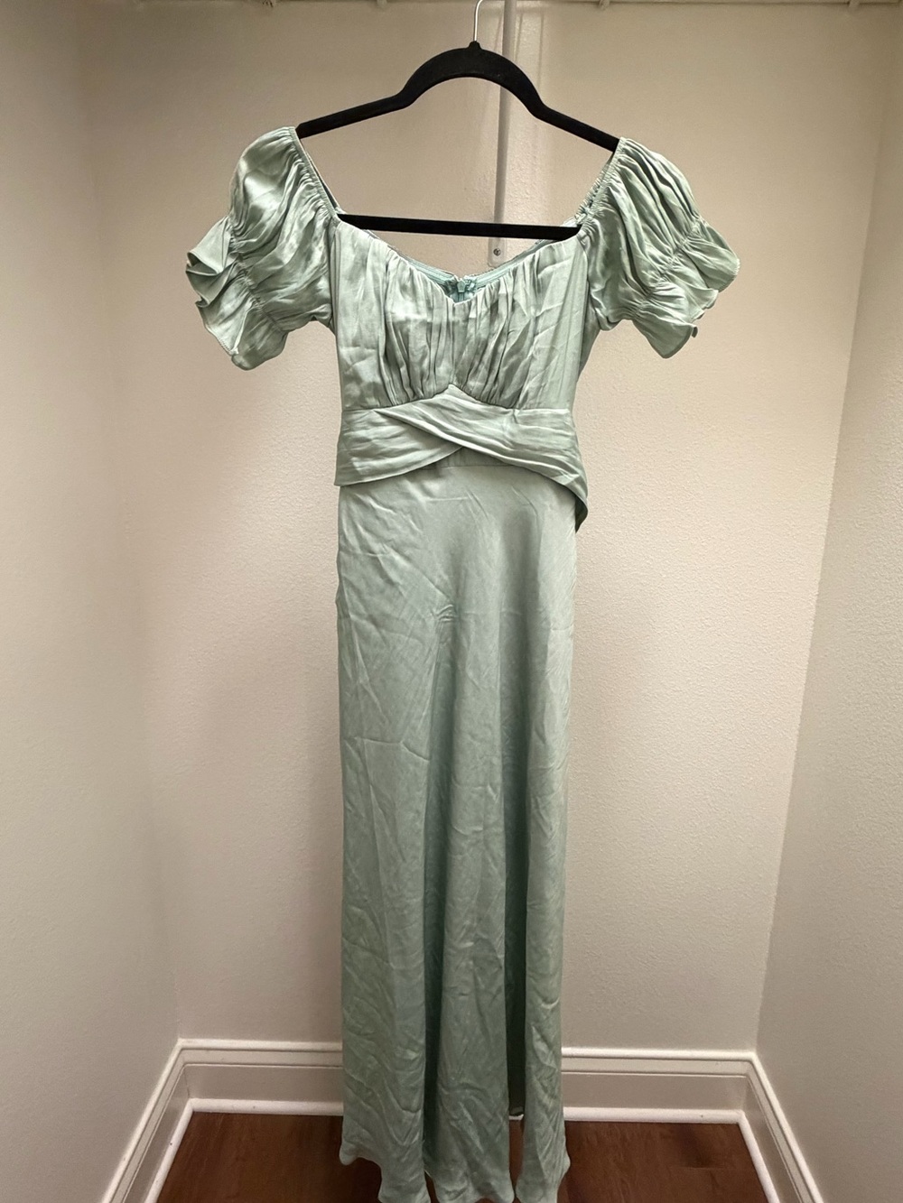 Petal & Pup Mint Green Satin Puff-Sleeve Maxi Dress